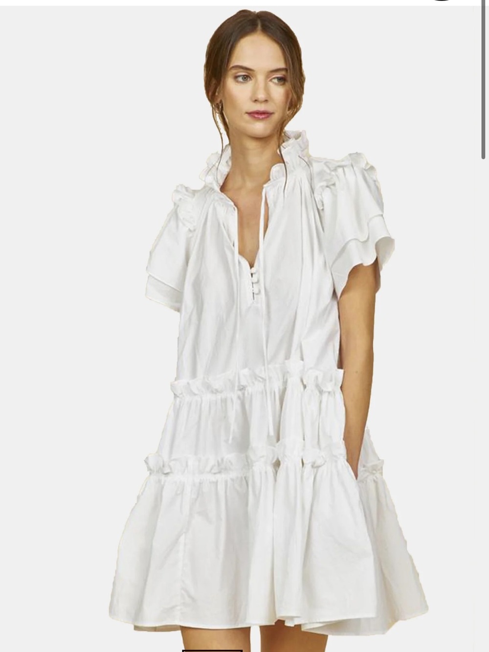 HUNTER BELL White Ruffle “Merritt” Tiered Mini Dress XS